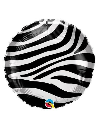 Globo redondo metalizado, animal print – Cebra. 45.7 cms