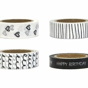 4 Rollos de Washi tape blanco y negro