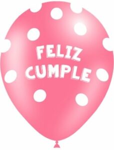 Globo-rosa-feliz-cumple-lunares-blancos-fiesta-gramajeshop-valencia-comprar