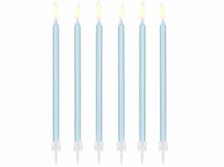 12 Velas altas azul claro. 14 cms