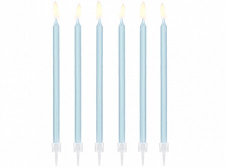 12 Velas altas azul claro. 14 cms