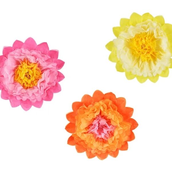 3 Flores de papel color surtido. 35 cms