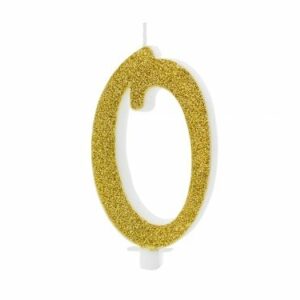 Velas con purpurina dorada, en forma de números. Del 0 al 9