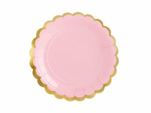 Plato-rosa-festón-dorado-fiesta-pastel-cumpleaños-comunion-bautizo-gramajeshop-valencia