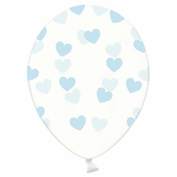 5 Globos de látex, Transparentes con corazones azul claro