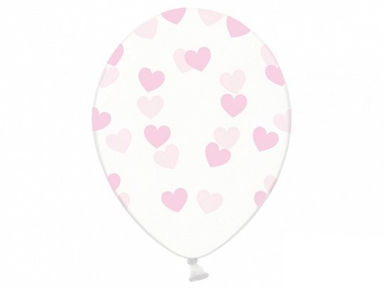 5 Globos de látex, Transparentes con corazones rosa