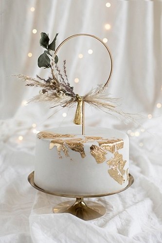 Soporte para tarta de boda de madera dorado, blanco, plateado