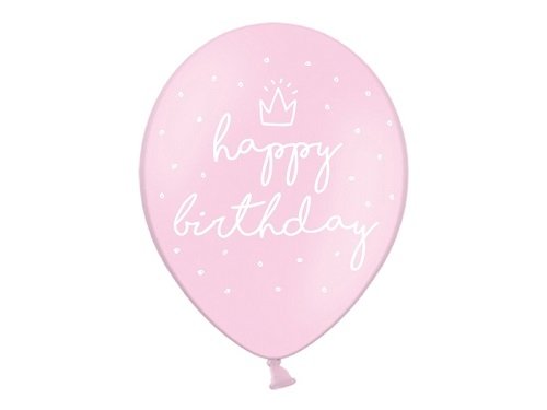 5 Globos rosa claro, Happy Birthday corona