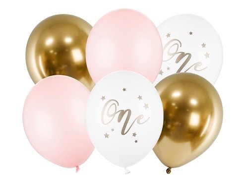 6 Globos One – Primer cumpleaños. Rosa