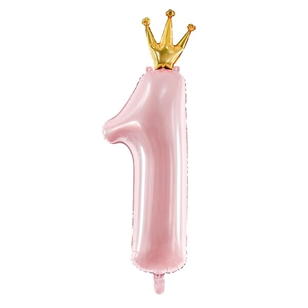 Globo metalizado número 1, rosa con corona