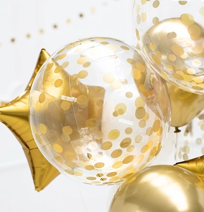 Globo burbuja con confeti dorado, 40 cms