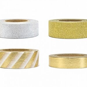 4 Rollos de Washi tape dorado y plateado