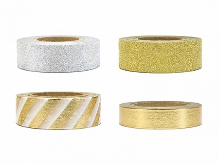 4 Rollos de Washi tape dorado y plateado