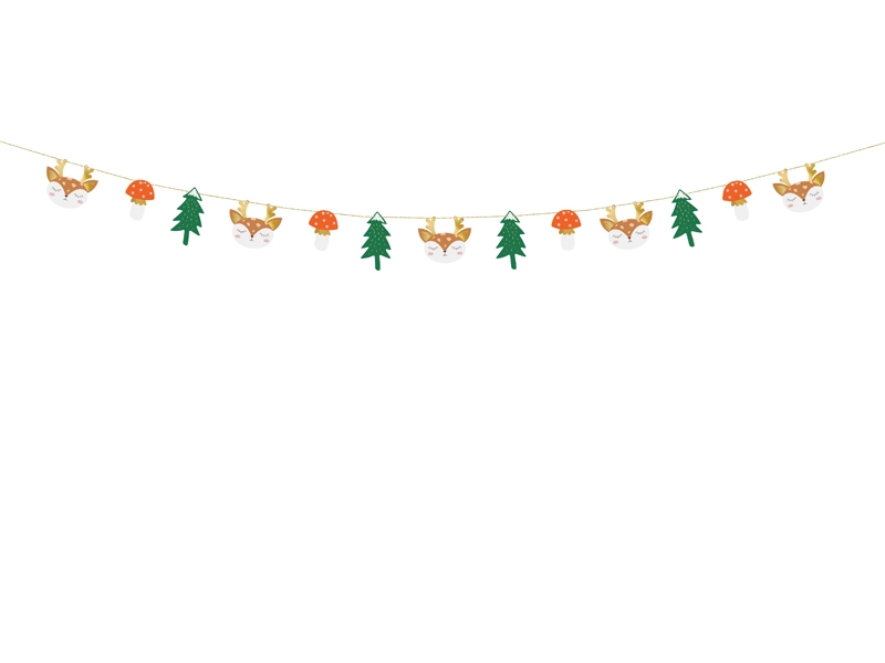 Guirnalda-animales-del-bosque-abetos-setas-fiesta-infantil-gramajeshop-valencia
