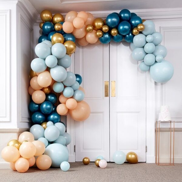 Guirnalda-arco-globos-azul-nude-teal-petroleo-gramajeshop-valencia-decoración-profesional-eventos-fiestas-comunion-bautizo-cump