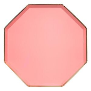 8 Platos de papel Coral neón, con filo dorado -L-