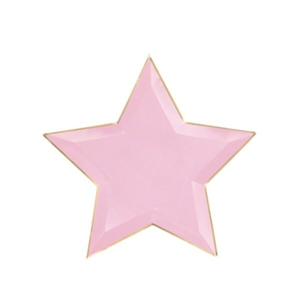 Plato-estrella-rosa-filo-dorado-fiesta-princesa-unicornio-infantil-cumpleaños-gramajeshop-valencia