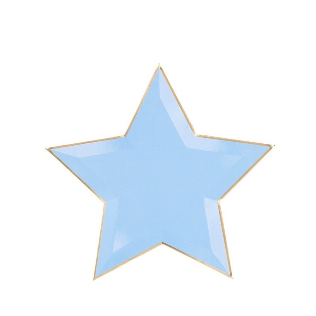 Plato-estrella-azul-claro-filo-dorado-fiesta-princesa-unicornio-infantil-cumpleaños-gramajeshop-valencia