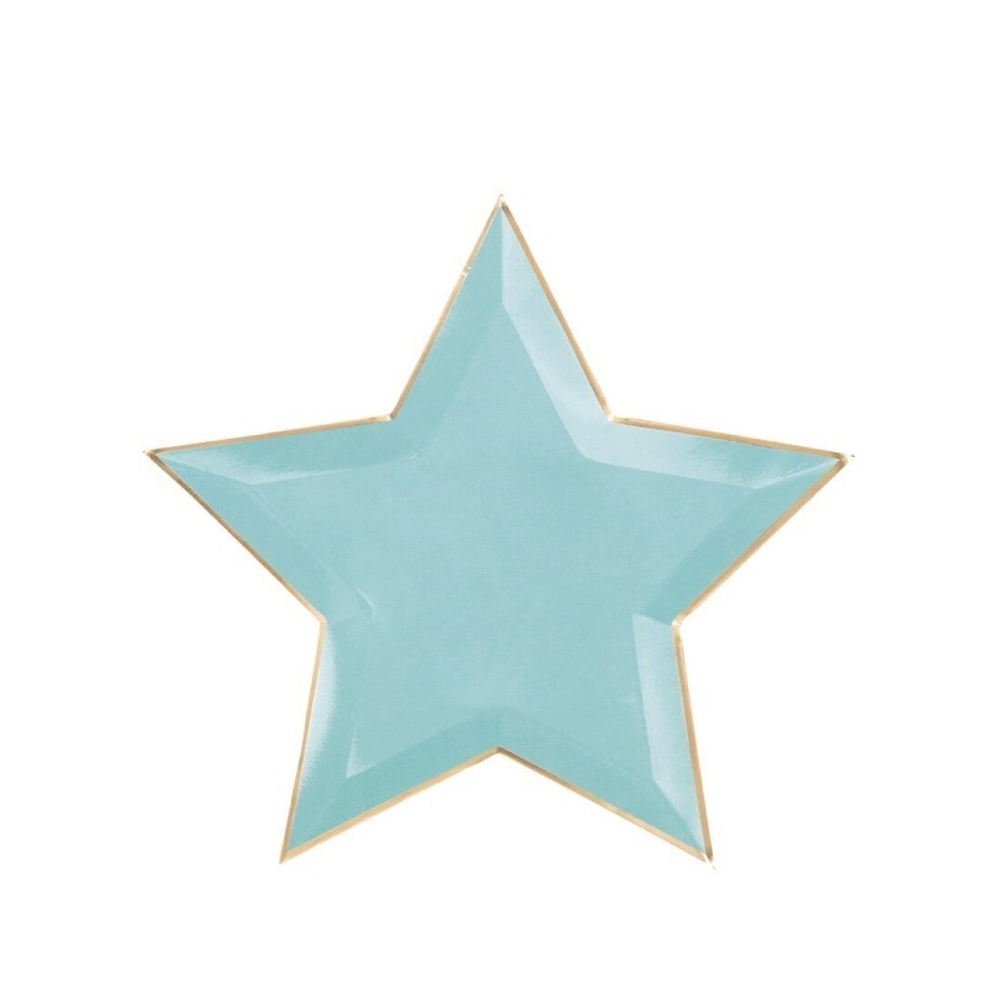 Plato-estrella-mint-verde-agua-filo-dorado-fiesta-princesa-unicornio-infantil-cumpleaños-gramajeshop-valencia