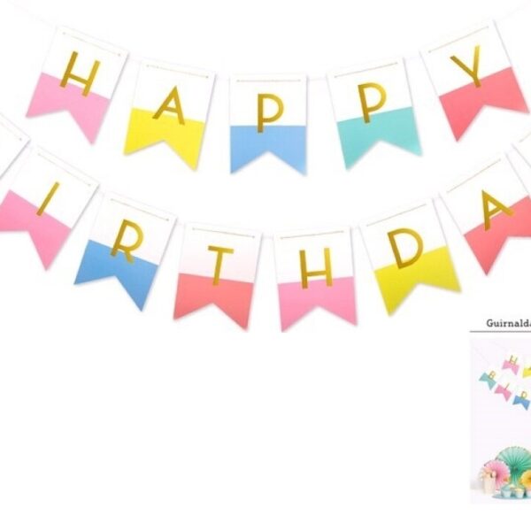 Guirnalda Happy Birthday mix colour pastel