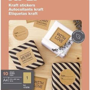 10 hojas kraft adhesivas, imprimibles. 21×29.7 cms