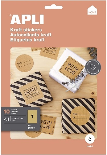 10 hojas kraft adhesivas, imprimibles. 21×29.7 cms