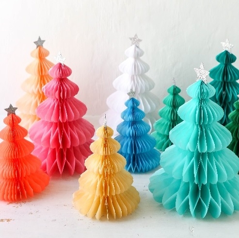 10 Árboles de Navidad, nido de abeja en colores surtidos