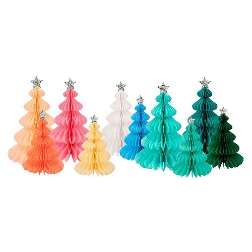 10 Árboles de Navidad, nido de abeja en colores surtidos