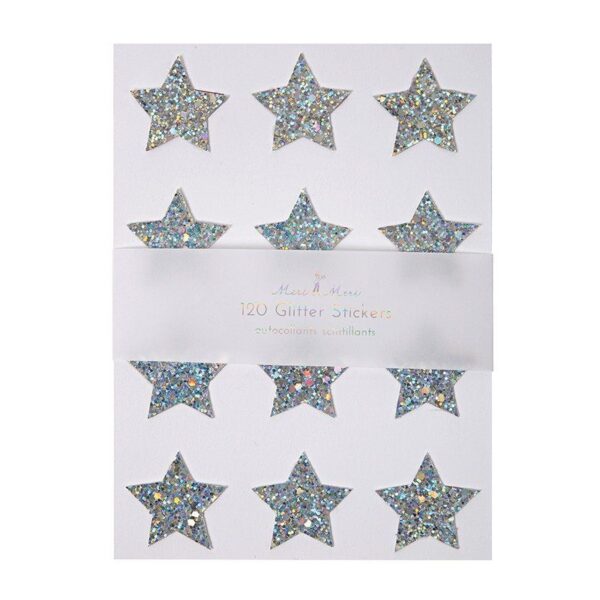 96 Estrellas adhesivas, glitter plateado. Meri Meri