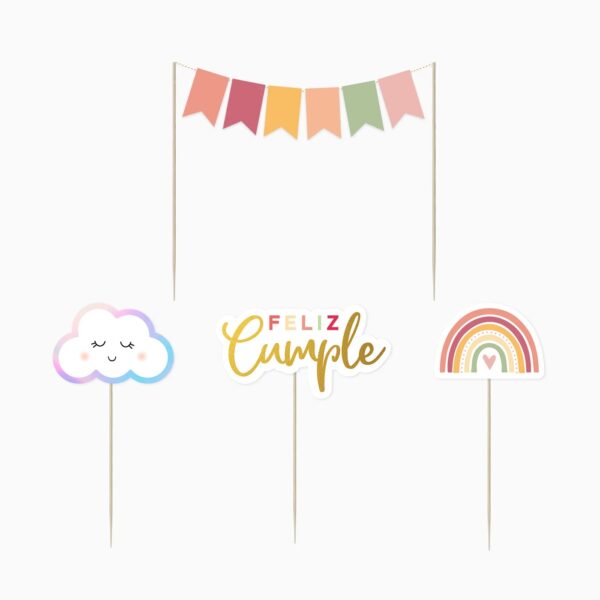 Toppers-cumpleaños-arcoiris-boho-rosa-tarta-cumpleaños-fiesta-infantil-gramajeshop-valencia