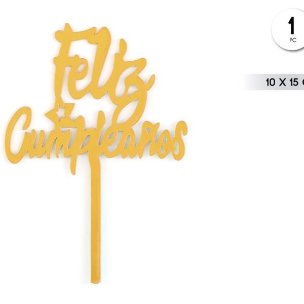Topper Feliz Cumpleaños dorado