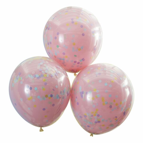 3 Globos dobles de látex, con confeti pastel