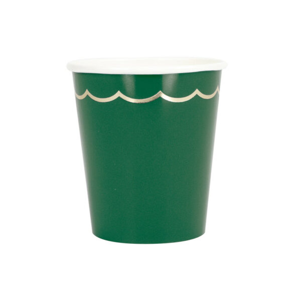 Vasos-verde-ingles-feston-dorado-fiesta-navidad-papel-deshechables-gramajeshop-valencia