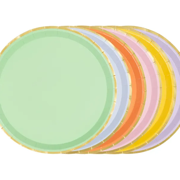 6 Platos color mix con ribete dorado 21 cms