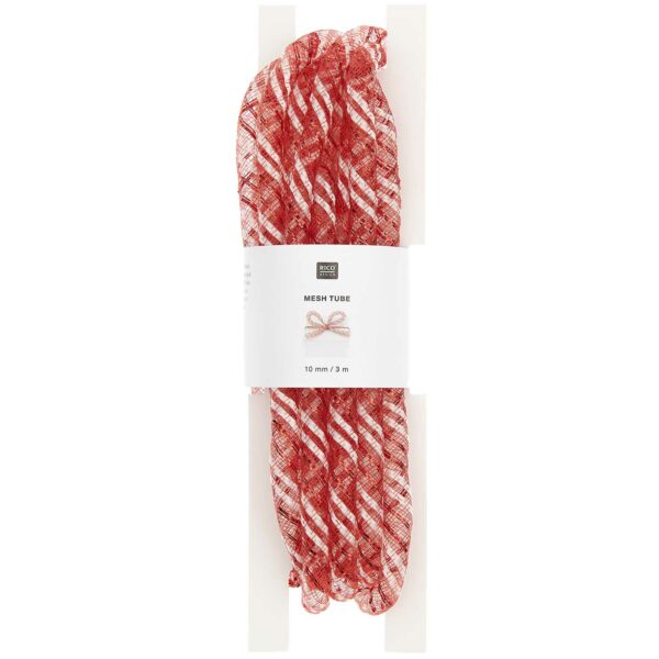 Cinta tubular malla roja candy cane 20mmx2.5m
