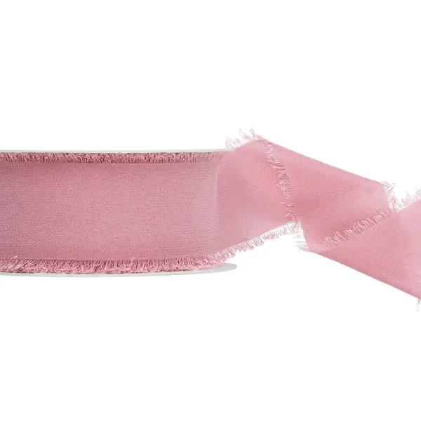 Cinta de tela rasgada chiffon-crepé rosa empolvado 4cms