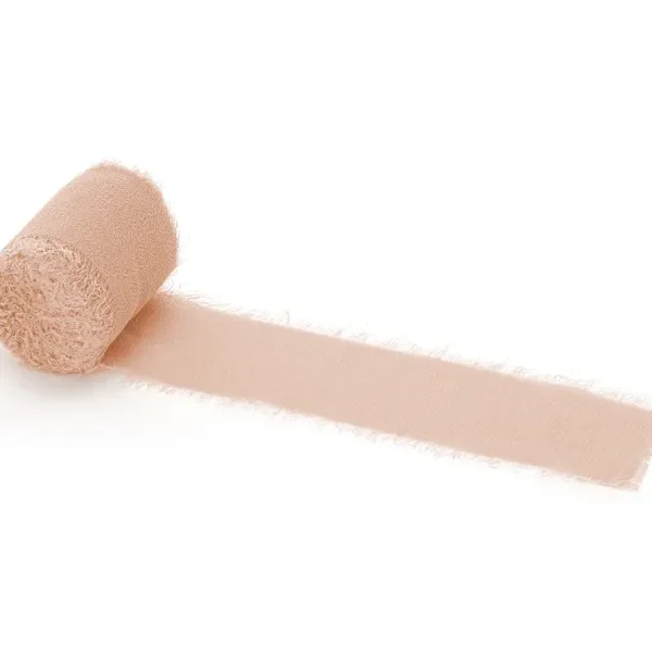 Cinta de tela rasgada chiffon-crepé salmón-melocotón 4 cms