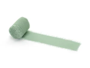 Cinta de tela rasgada chiffon-crepé verde empolvado 4 cms
