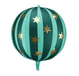 Globo-circo-rayas-verdes-estrellas-doradas-esfera-metalizada-gramajeshop-valencia