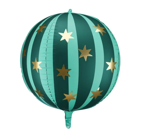 Globo-circo-rayas-verdes-estrellas-doradas-esfera-metalizada-gramajeshop-valencia