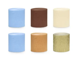 6 Rollos de cinta de papel crepé tonos azul-marrón-dorado
