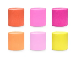 6 Rollos de cinta de papel crepé tonos rosa-coral-amarillo