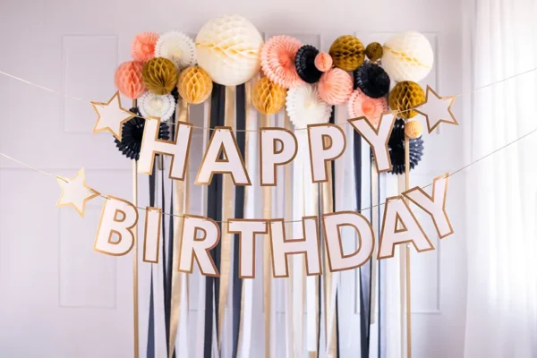 Guirnalda Happy Birthday blanco-oro
