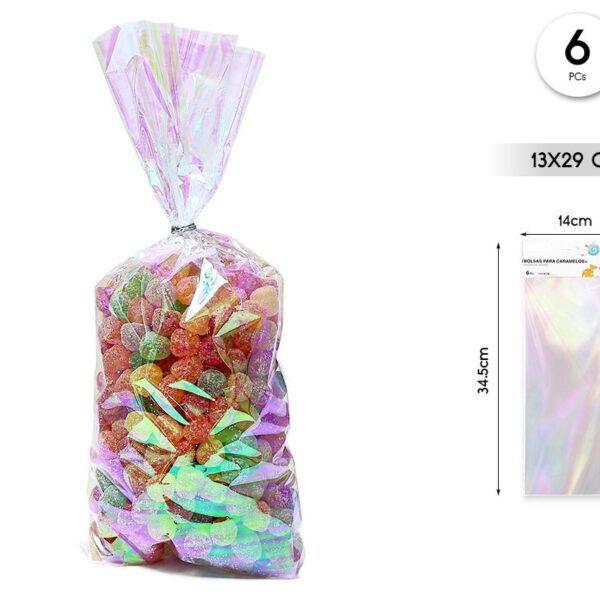 Bolsas de celofan transparente irisado 13x29cms -6uds-