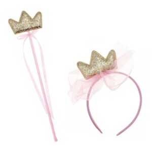 Varita y corona glitter dorado